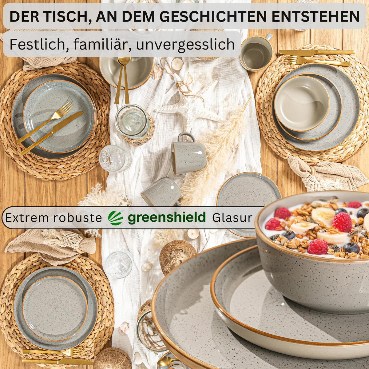 TAFELSERVICE RIO PERLGRAU - 36 teilig aus Steingut 12 Personen - Grau, Stein (50/30/80cm) - Sänger