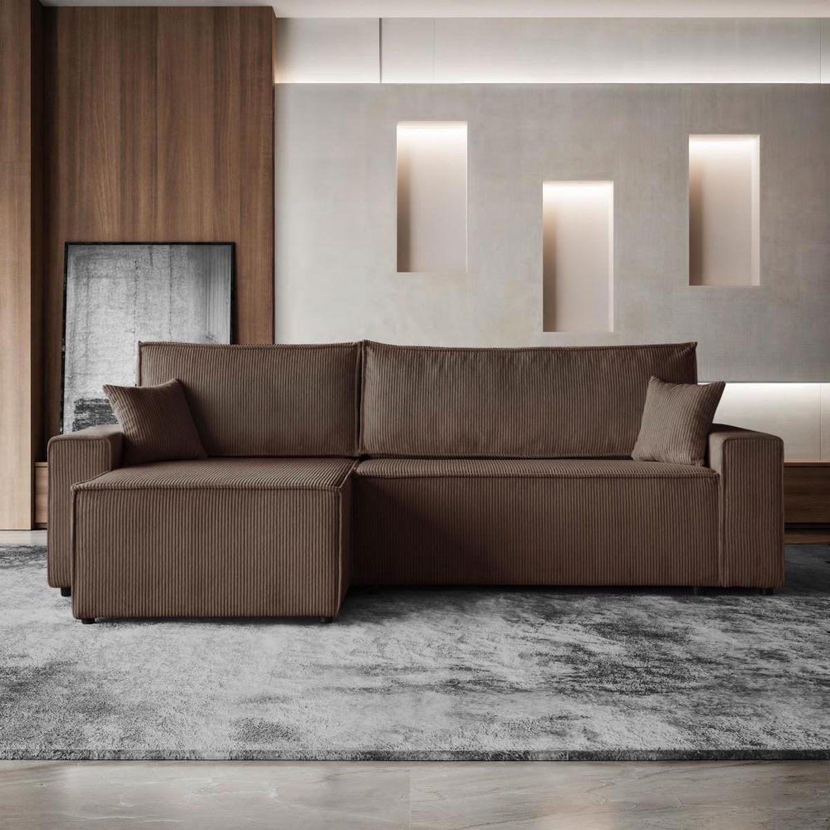 ROHOVÁ ROZKLÁDACÍ POHOVKA Hektor, s funkcí spaní, hnědá - černá/hnědá, textil/plast (277/152cm) - Beautysofa