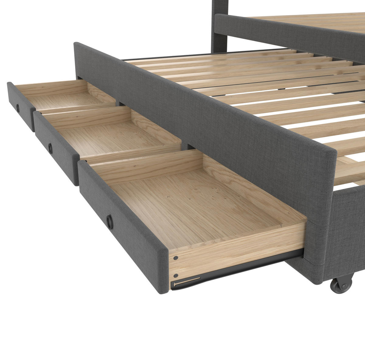 BETT mit Ausziehbett und 3 Schubladen 140x200 cm Leinen Grau - Grau, Holz (140/200cm) - Meubliv