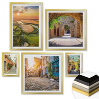 WANDBILDER 5er Set - 50x50 cm & 20x30 cm & 40x60 cm Goldrahmen - Sommerlandschaften im Boho-Stil - Goldfarben, Kunststoff (40/60cm) - ArtPrintCave