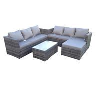 GARTENMÖBELSET mit Couchtisch Polyrattan 7-Sitzer - Dunkelgrau/Grau, Glas/Kunststoff - Fimous