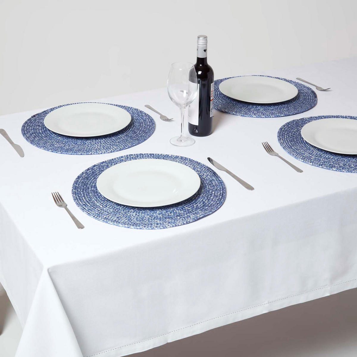 TISCHSET blau im 4er-Set, Platzsets rund geflochten, 40 cm - Blau, Textil (40/40cm) - Homescapes