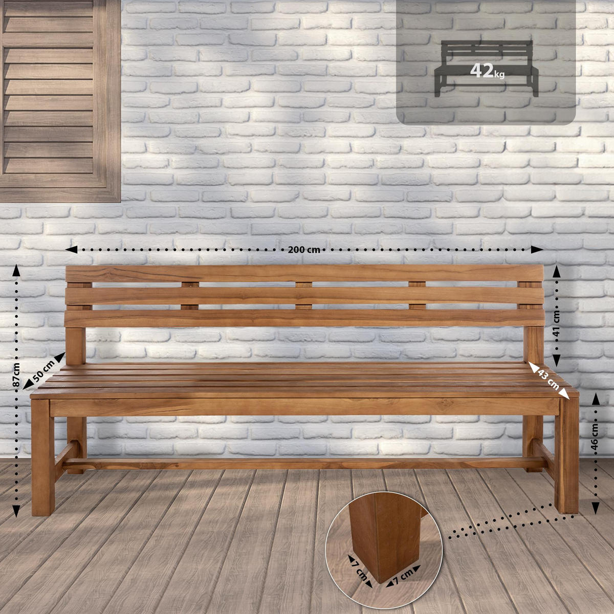 GARTENBANK 200/50 cm Holz teak - Teakfarben, Holz (200/85/50cm) - CLP