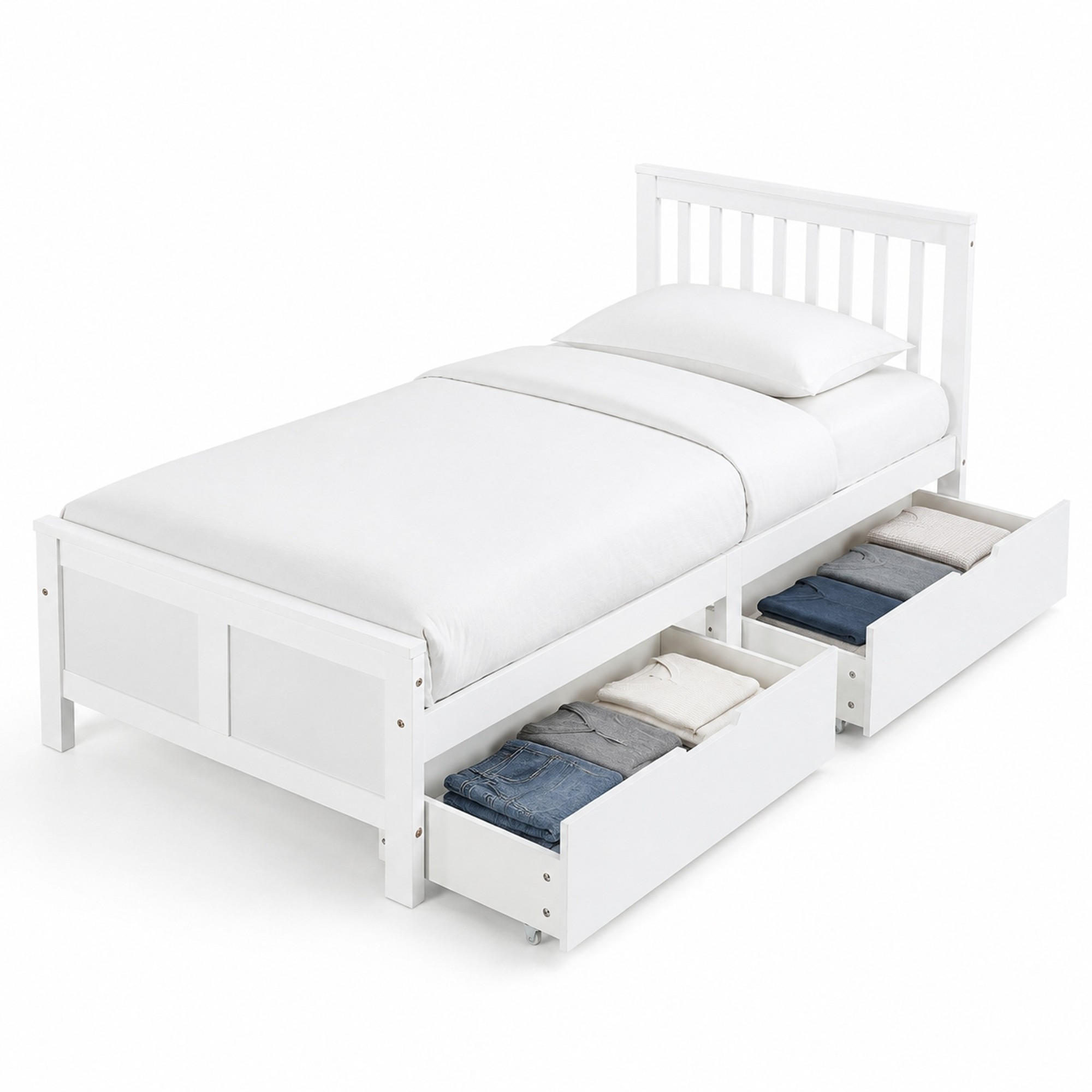 JUGENDBETT 90/200 cm in Weiß mit 2 Schubladen Kiefer Massivholz - Weiß, Holz/Holzwerkstoff (90/200cm) - CHICFURN