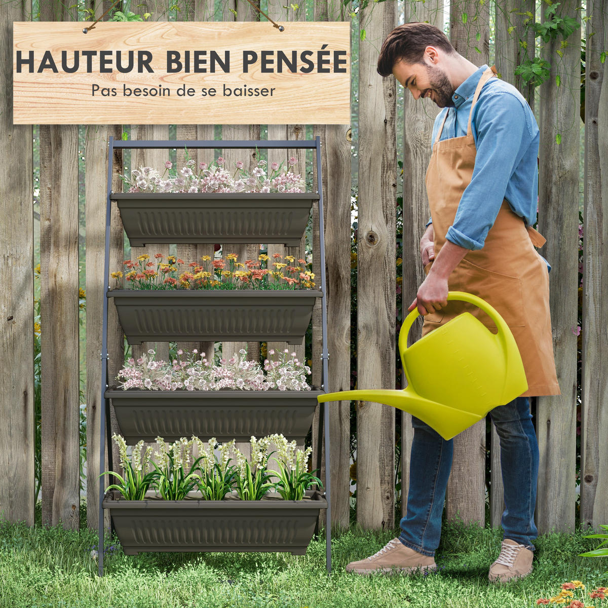BLUMENTREPPE DE-12288 4-stufig mit 4 Pflanzkästen u. Drainage Braun - Braun, Metall (76/162/79cm) - ComfortXL