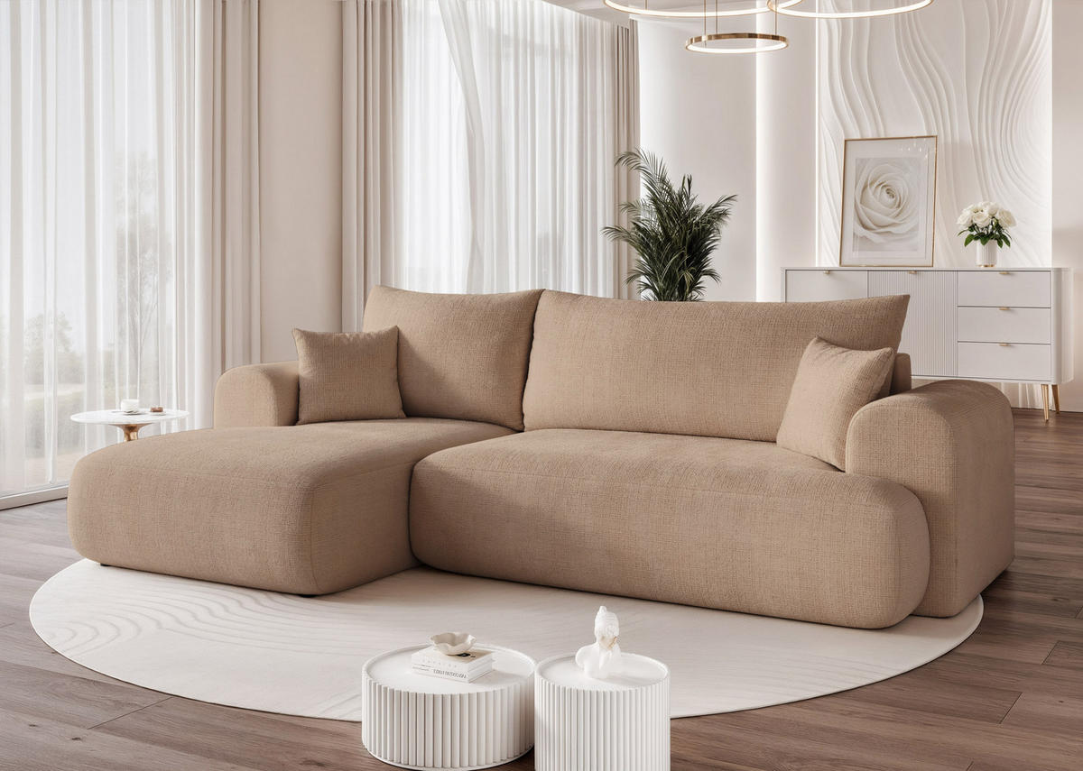 ECKSOFA BLOOM mit Schlaffunktion und Bettkasten Beige - Beige, Holzwerkstoff/Kunststoff (263/150cm) - Idohome