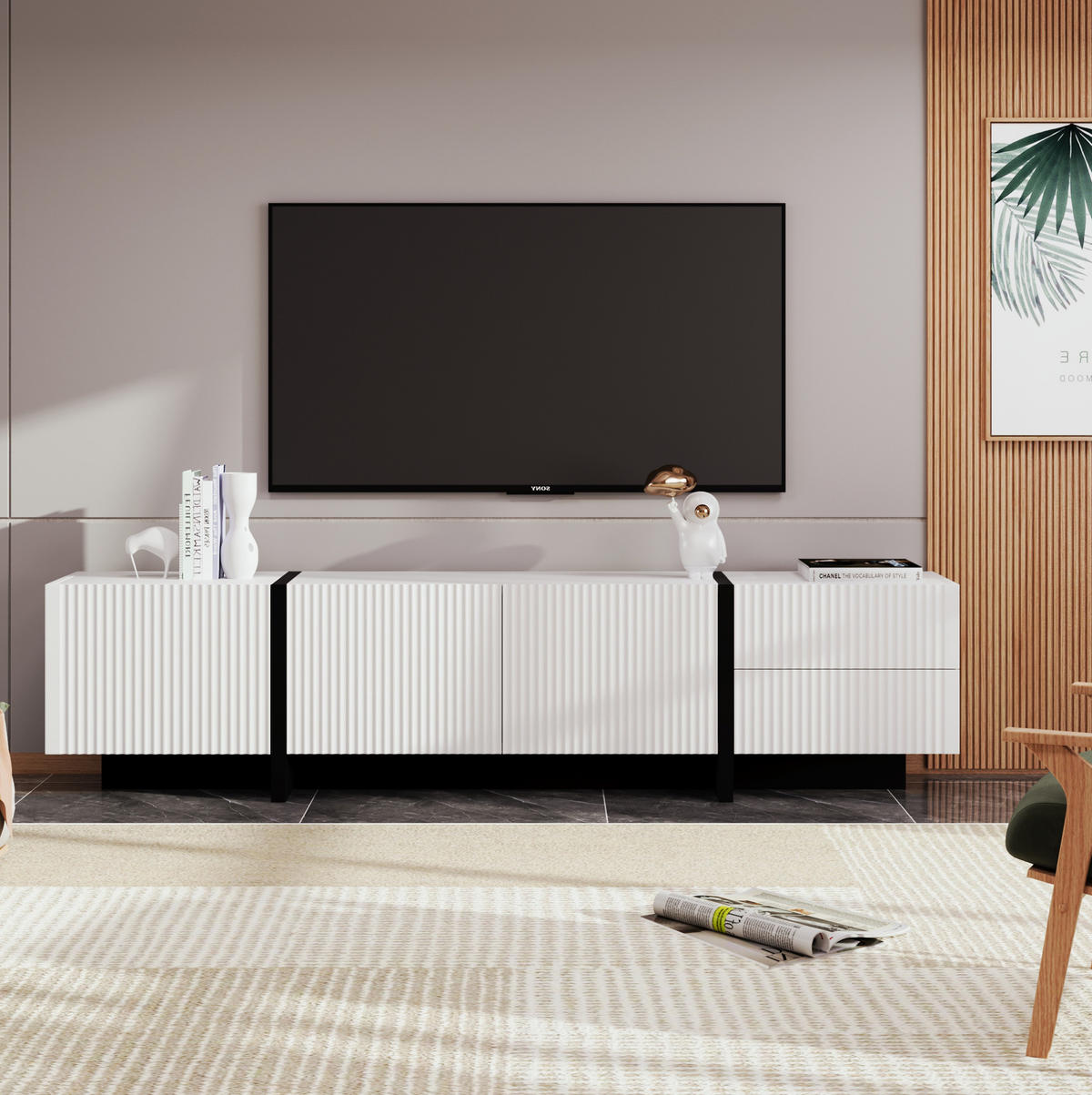 TV-SCHRANK Hochglanz in Schwarz mit 4 Türen 170/35/46 cm - Weiß, Holzwerkstoff (190/45/35cm) - Redom
