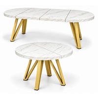 ESSTISCH rund ausziehbar 100/200/76 cm, Marmor, 54 cm Tischplatte + Industrial Metallgestell Gold - Goldfarben/Hellgrau, Holzwerkstoff/Metall (100/200/76cm) - Damale Möbel