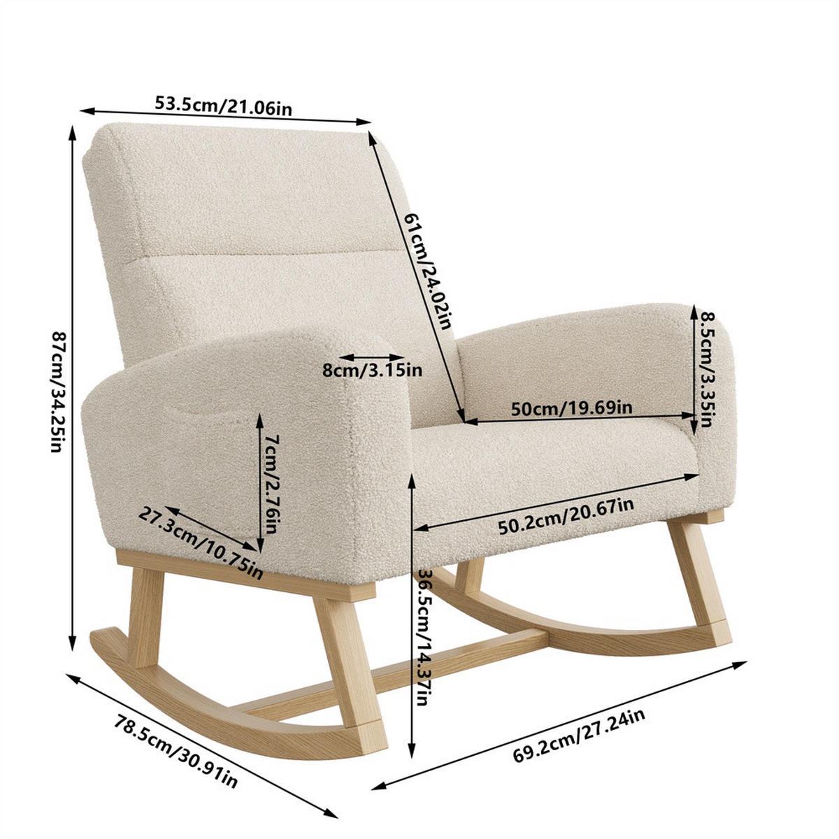 SCHAUKELSTUHL mit Armlehnen - Relaxsessel mit praktischer Seitentasche - Beige - Beige, Textil (69.2/87/78.5cm) - DELFA