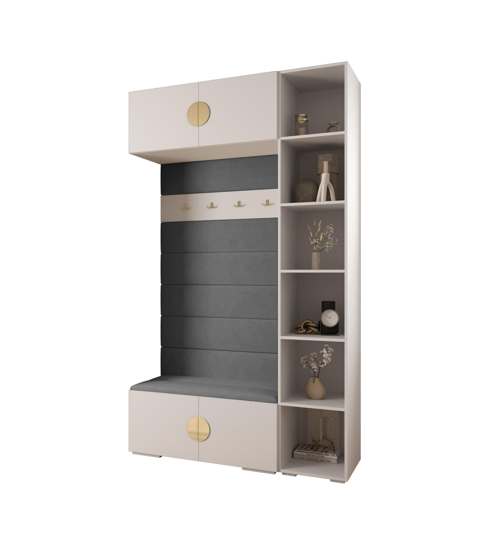 Abiks Möbel Garderoben-Set Weiß, Grau, Gold 140x236.7x47 cm