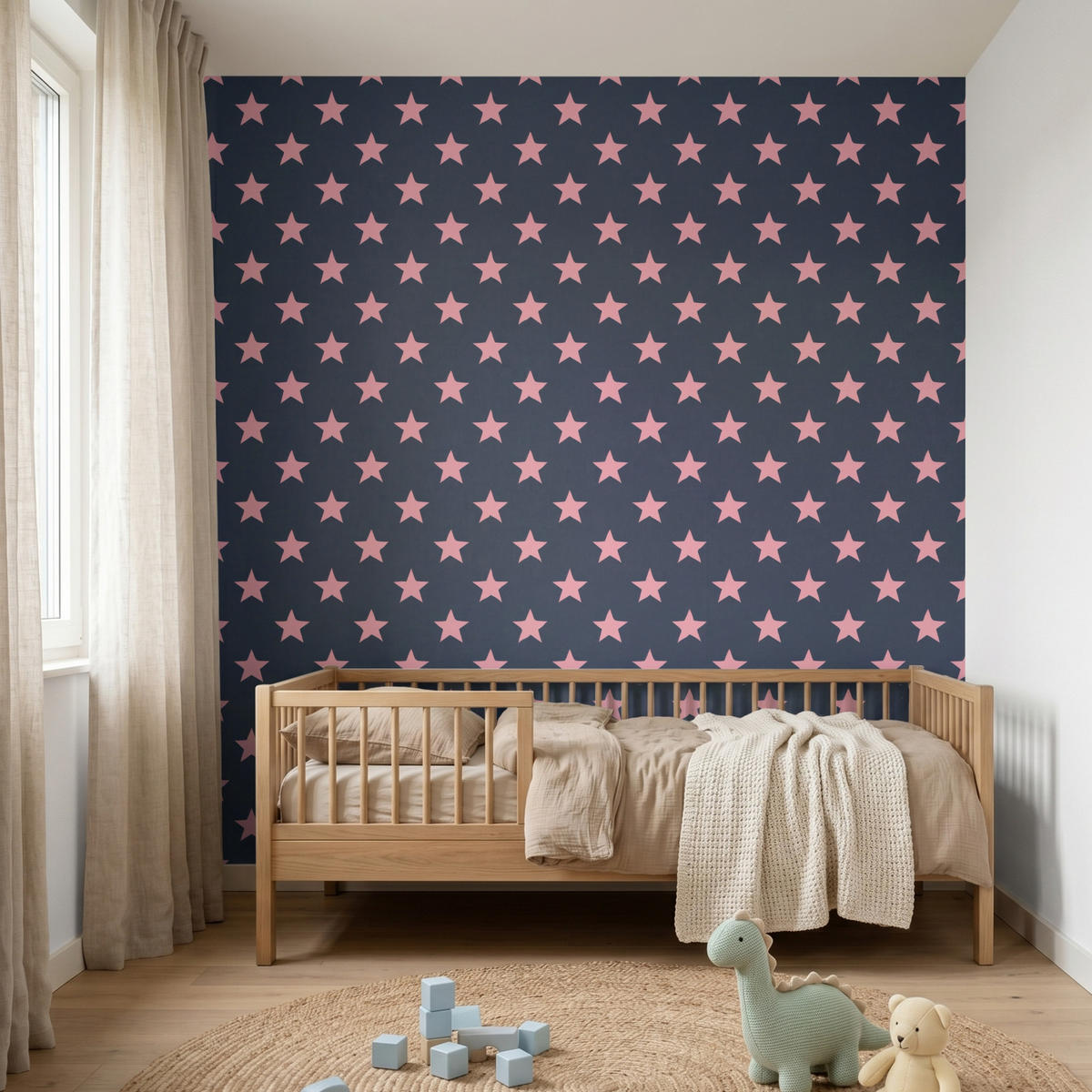 KINDERTAPETE - Muster - Sterne - Rosa - 220x240 cm - Anthrazit, Papier (220/240cm) - OnlyWow