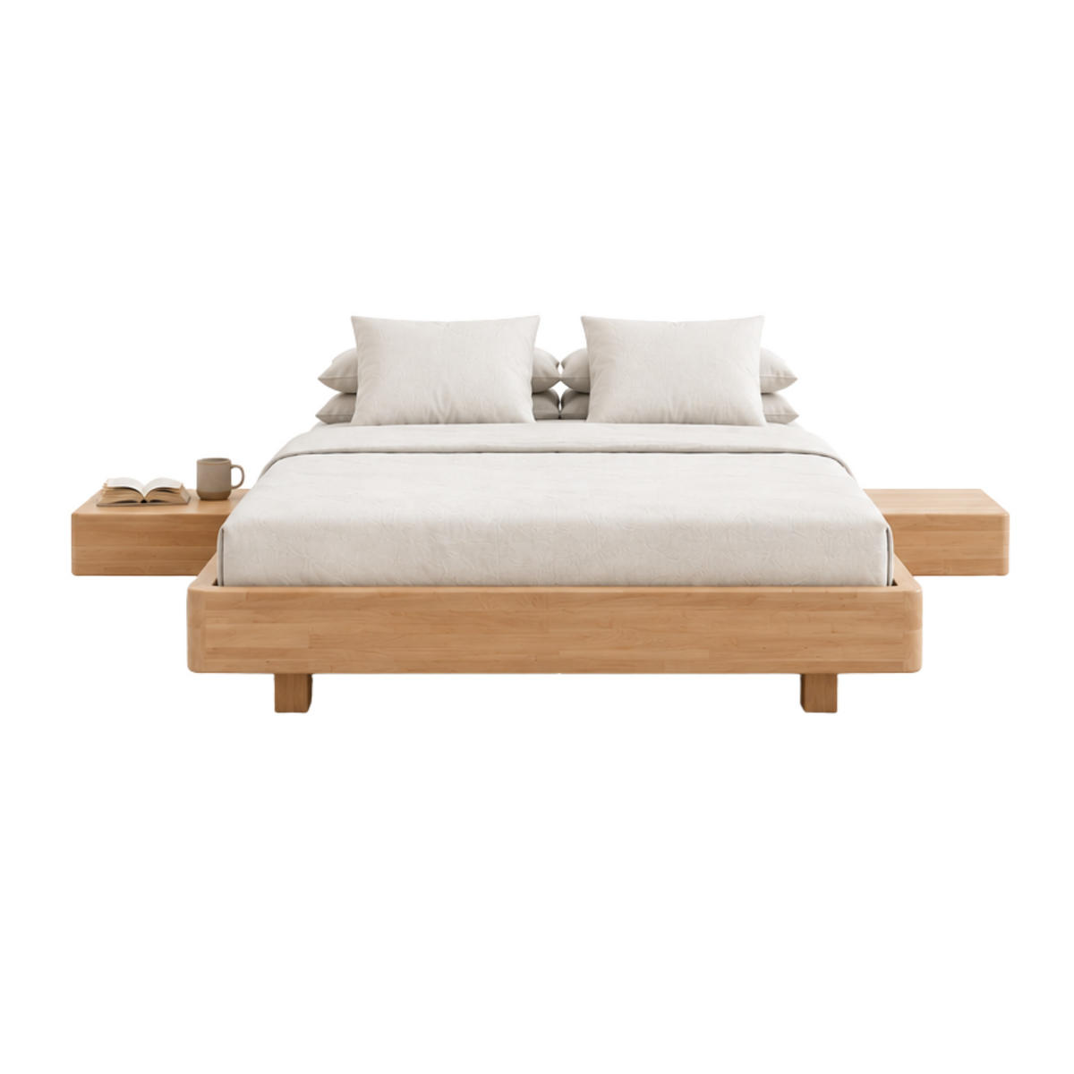 MASSIVHOLZBETT Lena Flat mit 2 Nachttischen, 180/200, Buche - lackiert, Naturfarben - Buchefarben, Holz/Buchenholz (180/200cm) - Visby