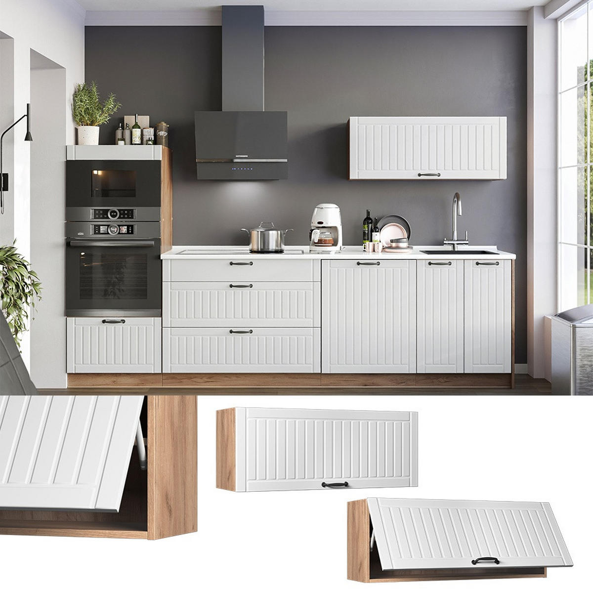 HÄNGESCHRANK Fame-Line, Weiß Landhaus/Goldkraft Eiche, 100 cm - Honigeiche/Weiß, Holzwerkstoff (100/40/34.1cm) - Vicco