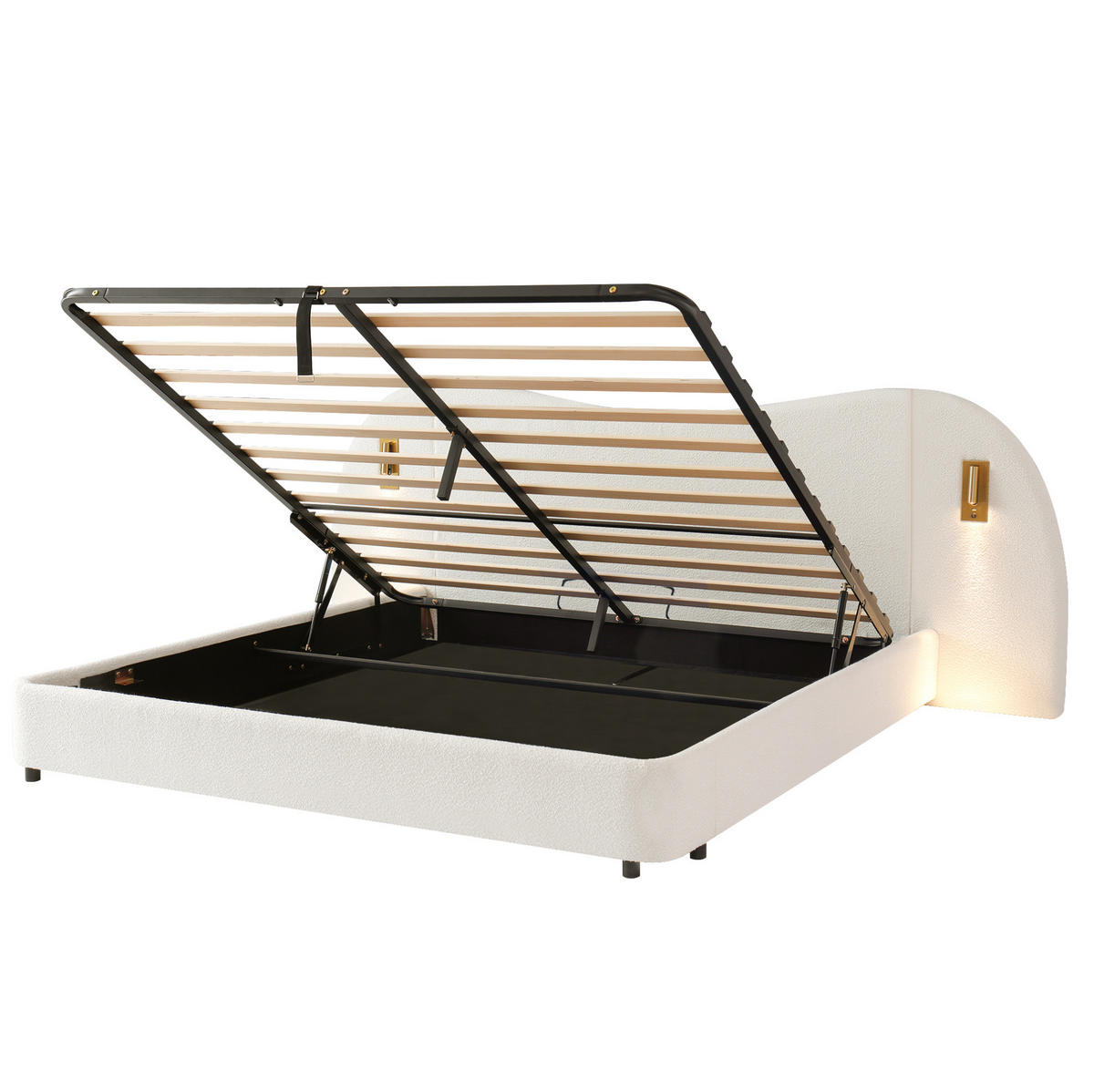 POLSTERBETT aus Schleife 180x200 cm in Weiß mit Stauraum & USB & Leselampe - Weiß, Textil (180/200cm) - Modfu