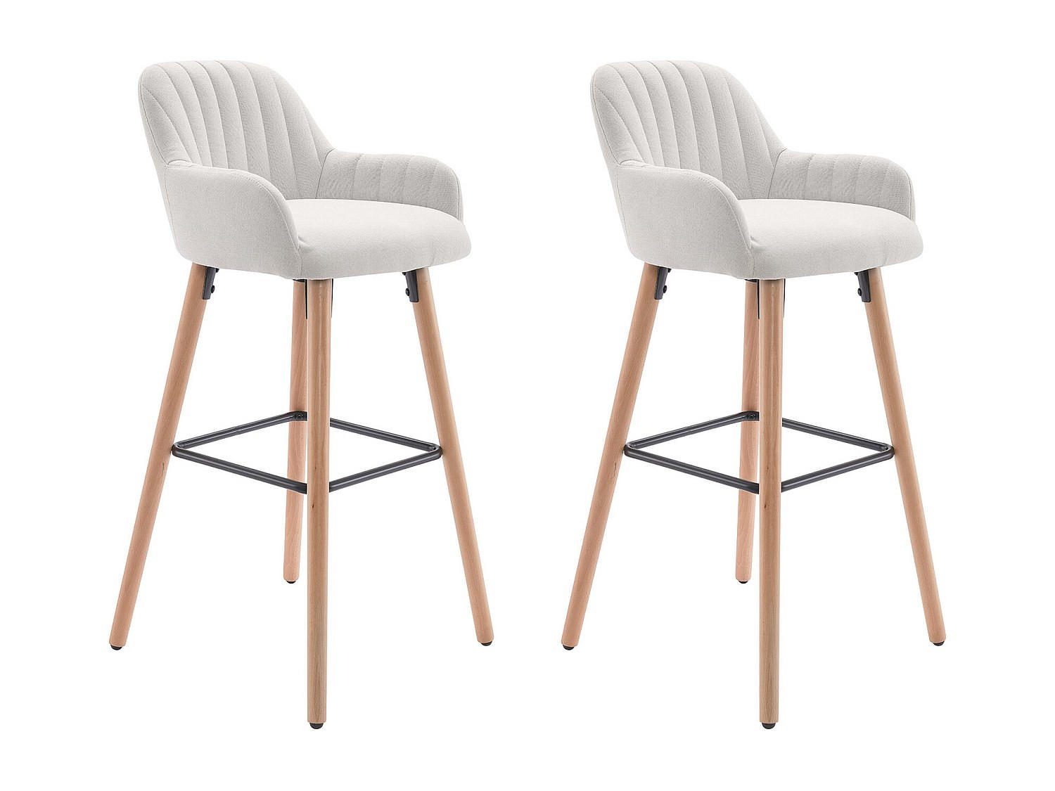 BARHOCKER 2er-Set - Stoff & Buchenholz - Cremefarben - ELEANA - Creme, Textil (47/98/52cm) - Vente-Unique