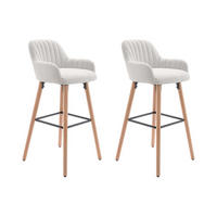 BARHOCKER 2er-Set - Stoff & Buchenholz - Cremefarben - ELEANA - Creme, Textil (47/98/52cm) - Vente-Unique