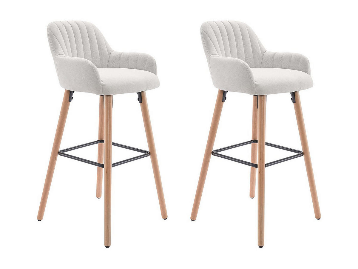 BARHOCKER 2er-Set - Stoff & Buchenholz - Cremefarben - ELEANA - Creme, Textil (47/98/52cm) - Vente-Unique