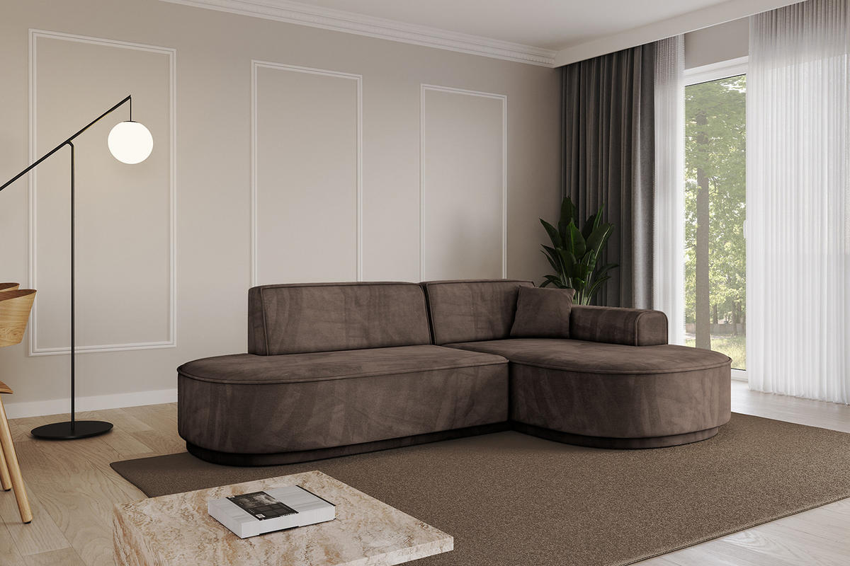 ECKSOFA Ottomane Rechts MARI-L1-v3 - 243x171x83 cm Braun Velours - Schwarz/Braun, Holzwerkstoff/Kunststoff (171/243cm) - ALTDECOR