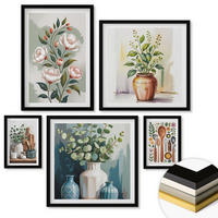 WANDBILDER 5er-Set - 50x50 cm & 20x30 cm & 40x60 cm Schwarzer Rahmen - Blumen und Früchte in Vasen - Schwarz, Kunststoff (40/60cm) - ArtPrintCave
