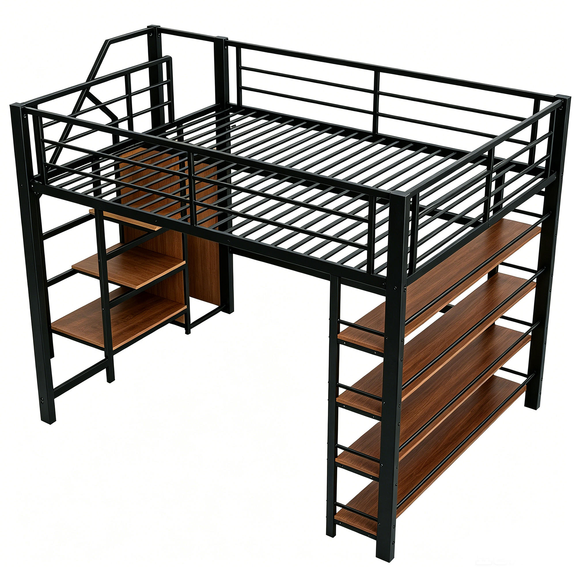 HOCHBETT 140/200 cm DE-32663 mit Stauraumtreppe und Kleiderschrank Schwarz - Schwarz, Metall (140/200cm) - ComfortXL