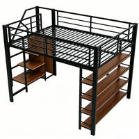HOCHBETT 140/200 cm DE-32663 mit Stauraumtreppe und Kleiderschrank Schwarz - Schwarz, Metall (140/200cm) - ComfortXL