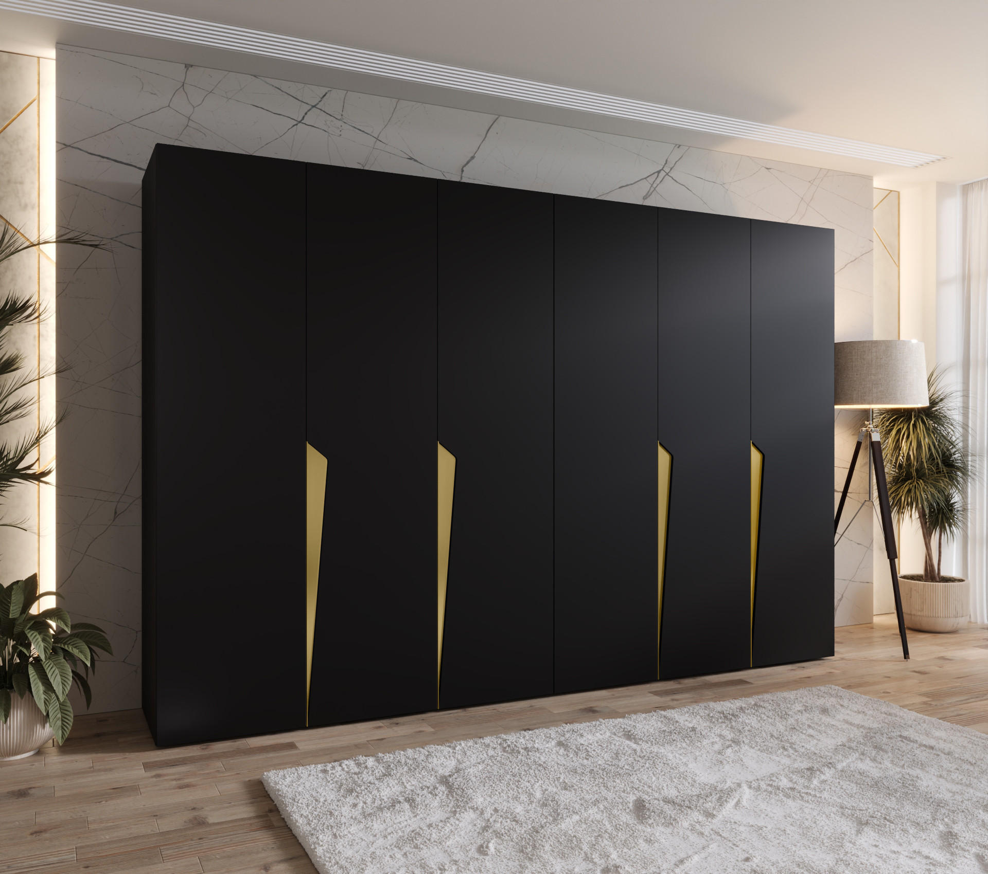 DREHTÜRENSCHRANK 202/300/52 6-türig - Goldfarben/Schwarz, Holz/Metall (300/202/52cm) - Abiks Möbel