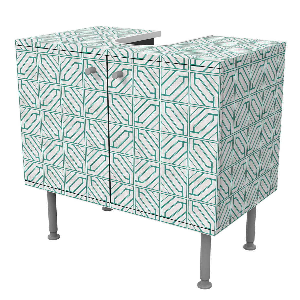 WASCHBECKENUNTERSCHRANK Fliesenmuster Rauten Geometrie türkis 60/55/35 cm - Türkis, Holzwerkstoff (60/55/35cm) - Bilderwelten