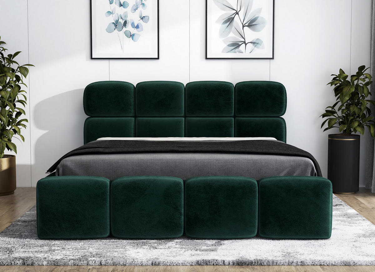 POLSTERBETT MONAKO-OM 160 x 200 Grün - Dunkelgrün, Textil (160/200cm) - A&J MöbelLand