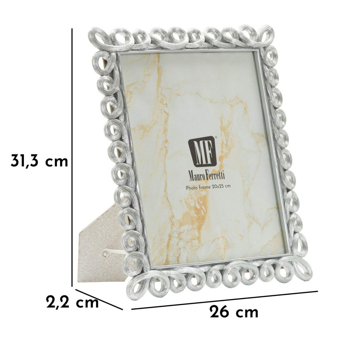 BILDERRAHMEN Hollow, Fotoformat 20 x 25 cm, silberfarben, Polyresin und Glas, Rahmen 26 x 2,2 x 31,3 cm - Silberfarben, Glas/Kunststoff (26/31.3/2.2cm) - Mauro Ferretti