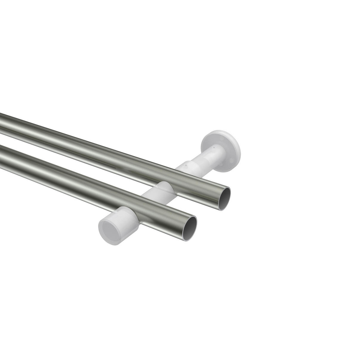 GARDINENSTANGEN-SET Prestige Mavell 120 cm, 2-läufig (ohne Ringe), 20 mm Ø Edelstahl-Optik - Edelstahlfarben/Silberfarben, Metall (120cm) - INTERDECO