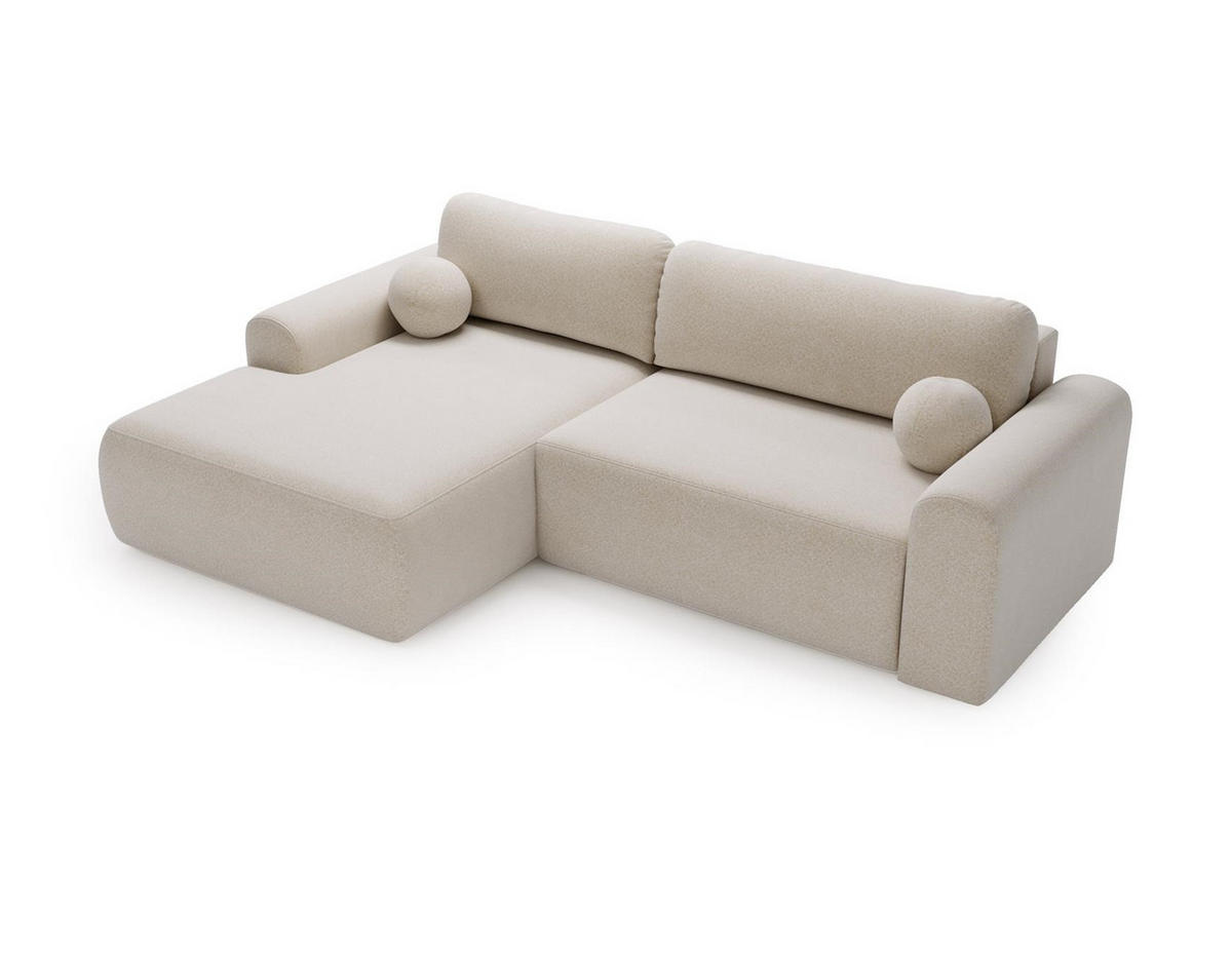 ECKSOFA Aurora Creme, mit Schlaffunktion in Lambi Stoff, linke seite - Creme, Holzwerkstoff/Textil (257/177cm) - Bettso