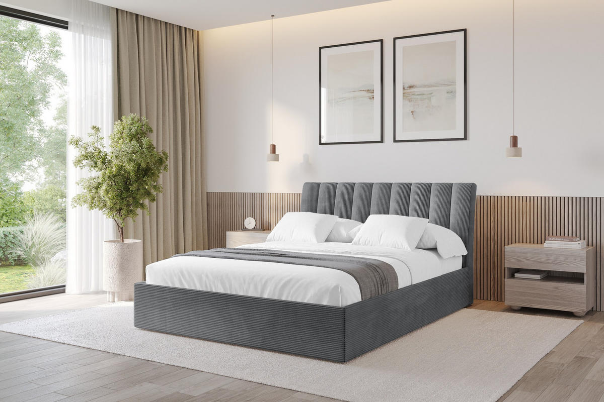 POLSTERBETT mit Bettkasten und Lattenrost, Boxbett ohne Matratze - ILAN 180x200 Dunkelgrau - Anthrazit, Holzwerkstoff/Textil (180/200cm) - ALTDECOR