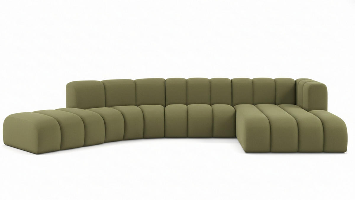 ECKSOFA L-Form GRAND Round, Stoff Salvador, Olive, Rechts - Olivgrün, Holz (445/179cm) - Kaiser Möbel