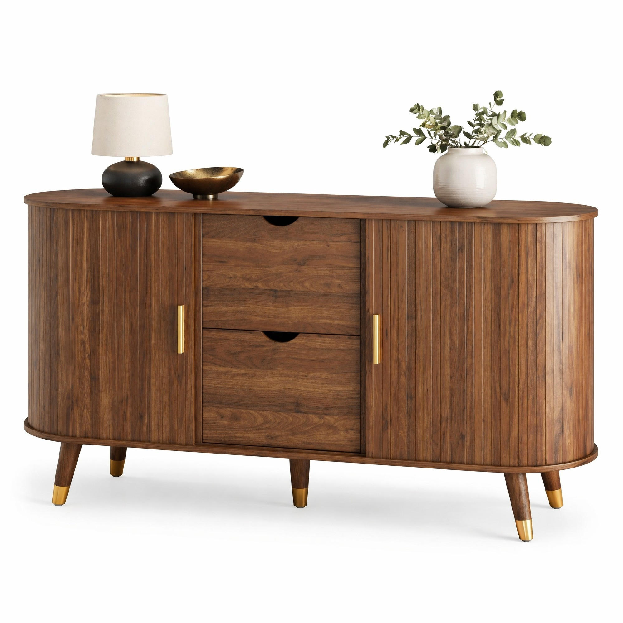 SIDEBOARD in Nussbaumfarben Kommode mit vertikaler Maserung, 2 Schiebetüren und 2 Schubladen , B140/T40/H79.5cm - Nussbaumfarben, Holzwerkstoff/Metall (140/79.5/40cm) - STILVORA
