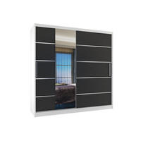 SCHWEBETÜRENSCHRANK Verona MBP, Weiß/Schwarz Matt, 200 cm, mit Spiegel - Schwarz, Holz (200/216/60cm) - B BELINI GROUP