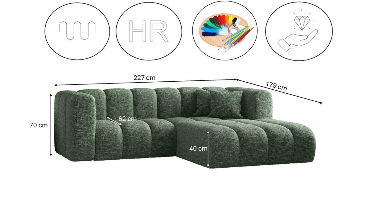 ECKSOFA L-form Sofa Grand modular stoff Haga Grün Rechts - Grün, Holz (227/179cm) - Kaiser Möbel