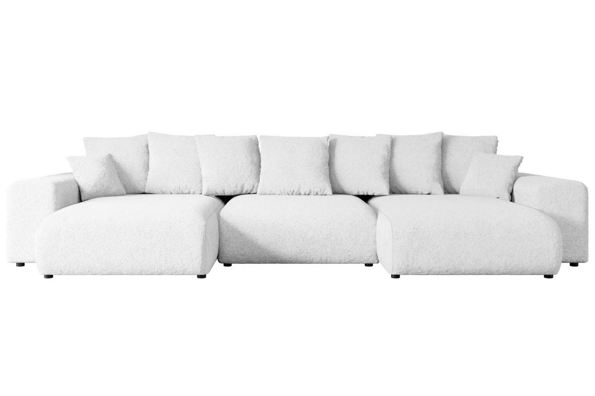 WOHNLANDSCHAFT mit Schlaffunktion und Bettkasten ESKAR-U -352x165x84cm Weiß Bouclé - Schwarz/Weiß, Holzwerkstoff/Kunststoff (352/84/165cm) - ALTDECOR
