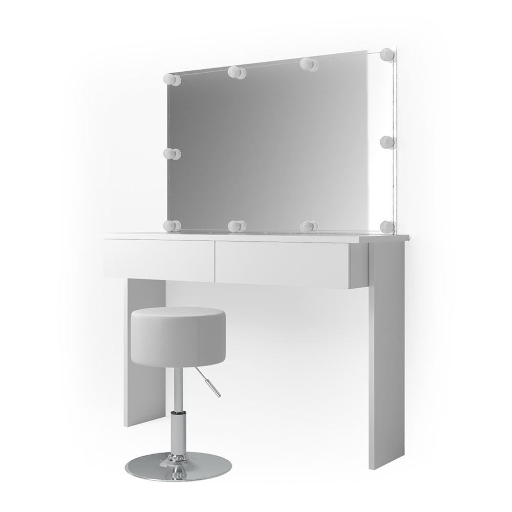 SCHMINKTISCH Azur Weiß 120 cm mit LED Beleuchtung und Hocker - Weiß, Holzwerkstoff (120/83/40cm) - Vicco