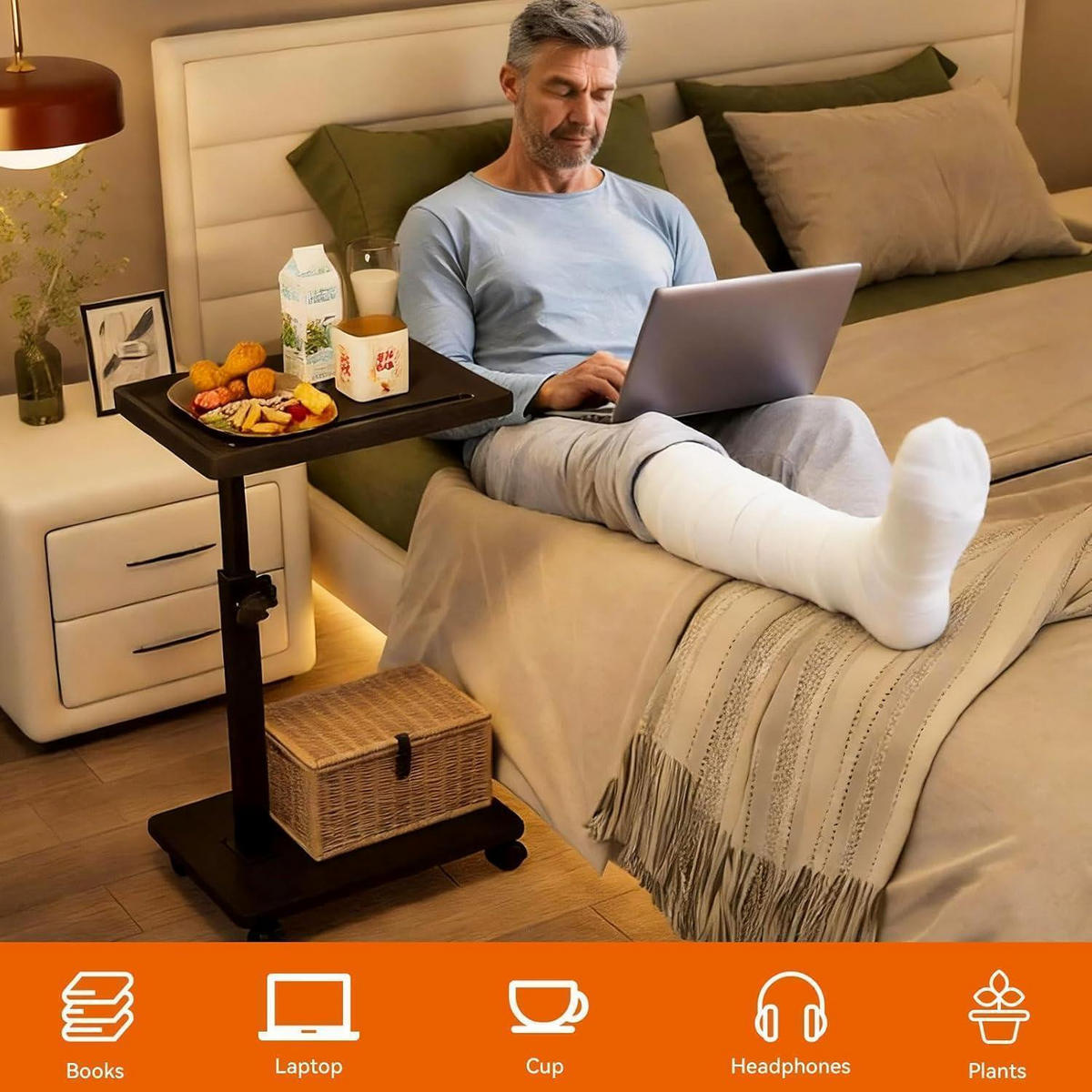BEISTELLTISCH mit Rollen höhenverstellbar und drehbar Schwarz - Schwarz, Metall (39/29/85cm)