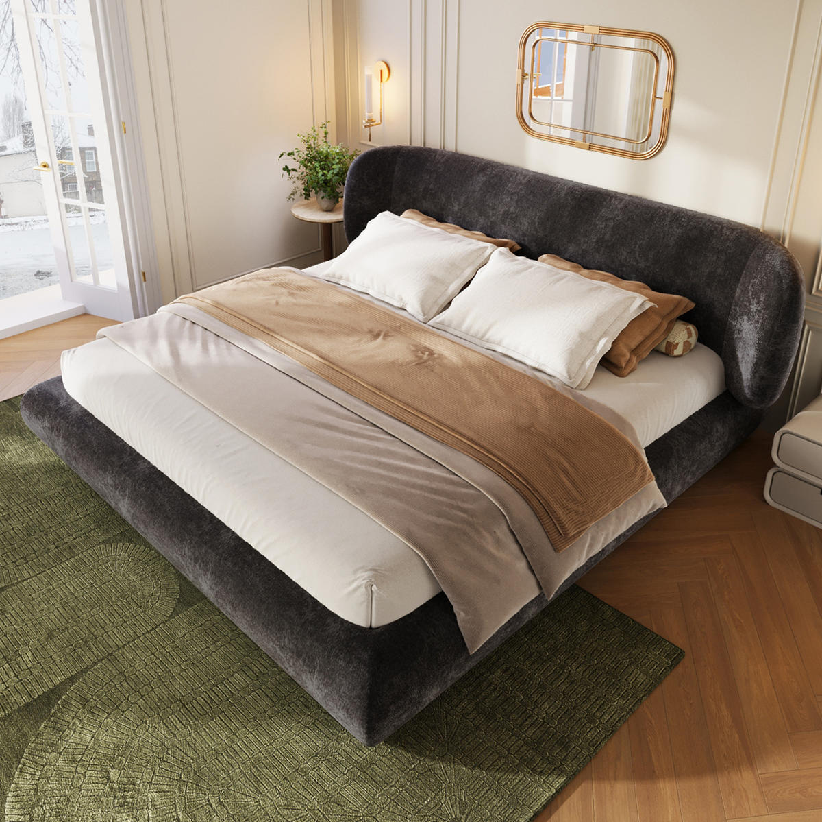 POLSTERBETT aus Chenille 140x190 cm Grau mit Lattenrost und gepolstertem Kopfteil - Grau, Textil (140/190cm) - Modfu