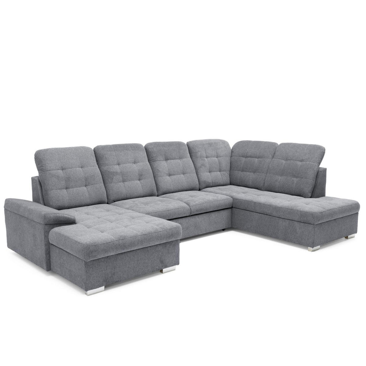 ECKSOFA U-Form OLIVIA U Rechts mit Schlaffunktion 124x257 Velours Grau - Silberfarben/Grau, Holz/Kunststoff (202/103/320cm) - Muffo
