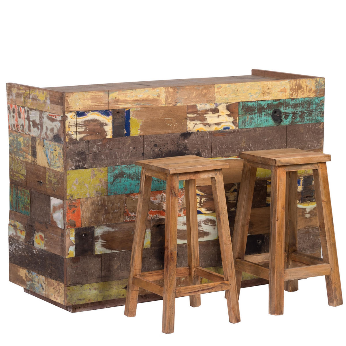 BARSCHRANK Club 138 Recycling Massivholz, mit 9 Fächern, Unikat bunt - Naturfarben, Holz (138/91/60cm) - DESIGN DELIGHTS