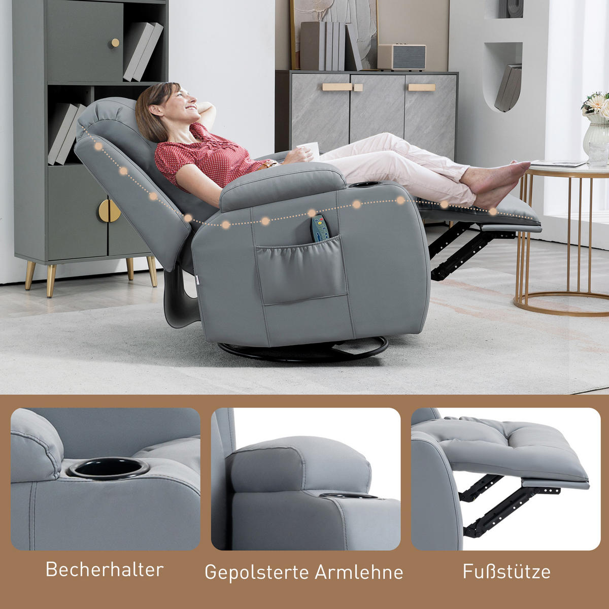 MASSAGESESSEL Kunstleder Hellgrau - Hellgrau, Leder (94/104/85cm) - HOMCOM