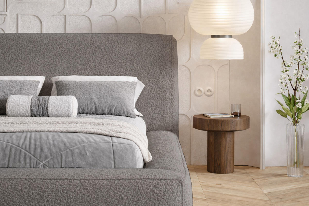 POLSTERBETT Boucle 180x200 Karano, Dicker Schaum, Bettkasten, Grau - Grau, Holz/Textil (180/200cm) - Emporius