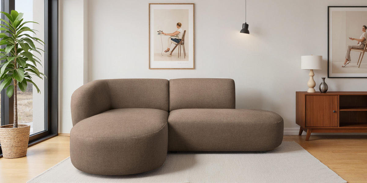 ECKSOFA L-Form Luna, stoff Lins, Braun, Links - Braun, Holz (242/188cm) - Kaiser Möbel