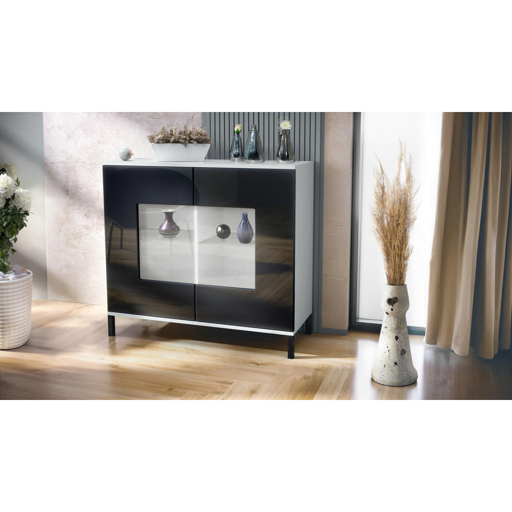 Thumbnail - Vladon Kommode, Schwarz Hochglanz, Holzwerkstoff, 92.5x83.5x35 cm, Wohnzimmer, Kommoden & Sideboards, Kommoden