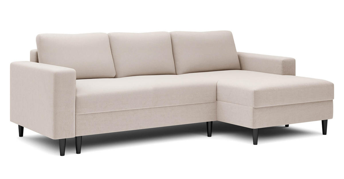 ECKSOFA Nalika Cremeweiß Velours - Creme/Schwarz, Holz/Textil (230/143cm) - Selsey