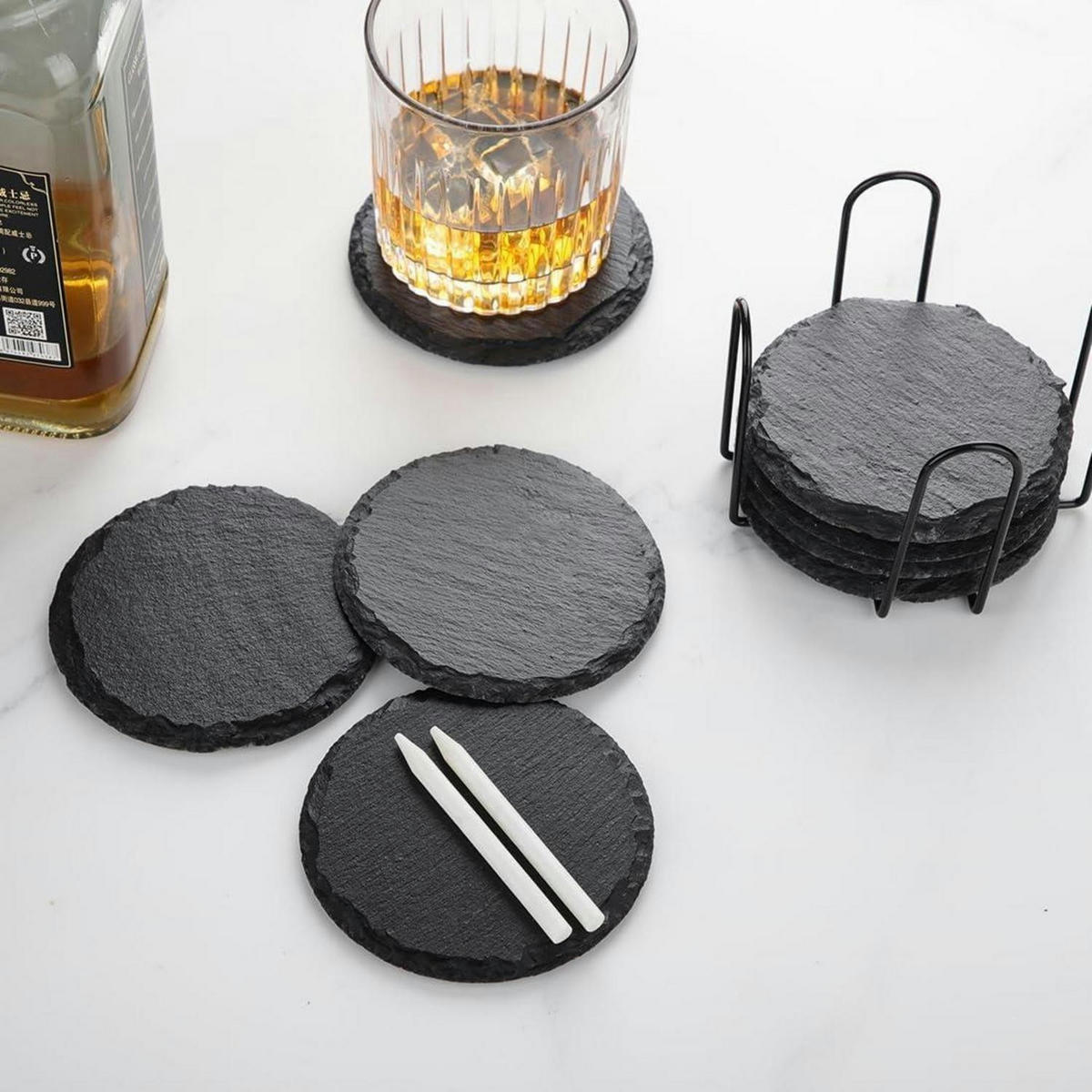 UNTERSETZER Schiefer 8er Set 10 cm - Anthrazit, Stein (10/10cm)