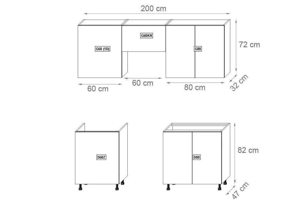 KÜCHENZEILE 200 cm – Nexa K24-G200 – in Woodline & Grau / Matt - Schwarz/Eiche Artisan, Holz/Metall (200/212/47cm) - ROYAL24_MARKT