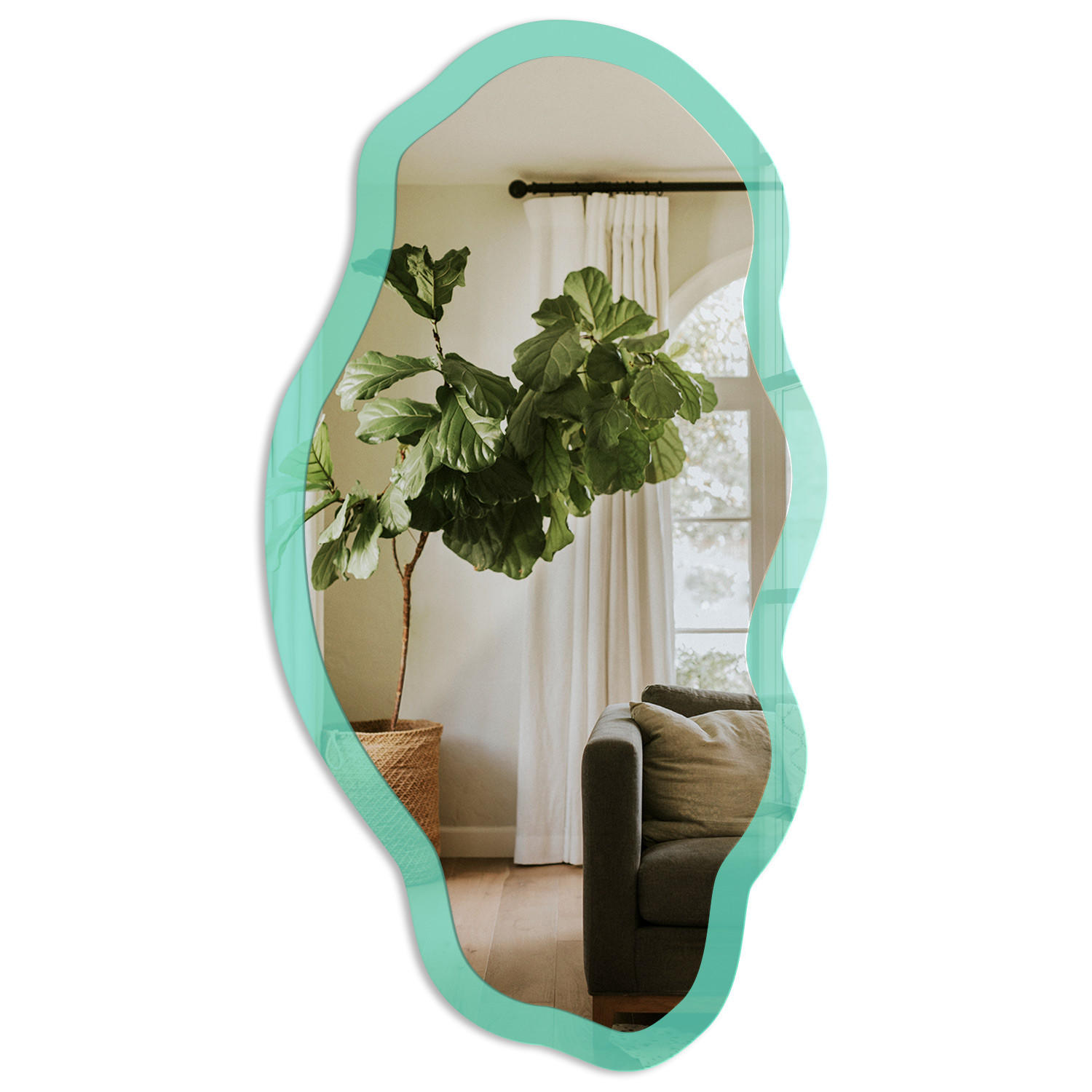 SPIEGEL 90x45 cm asymmetrisch mit Druck - Starke Minze - Transparent, Glas (45/90/0.4cm) - TULUP